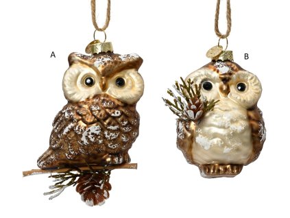 Vánoční ozdoba SOVA, 10x8,5 cm, 2 druhy, KSD