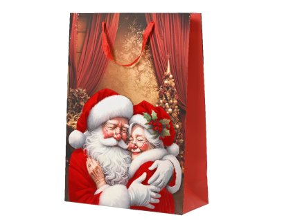 Dárková  taška MR & MRS SANTA, 10x26x32 cm, červená, KSD