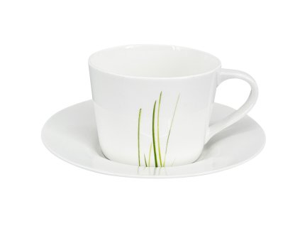 27656 bily porcelanovy salek s podsalkem verto grass 150 ml s elegantnim zelenym motivem stebel travy na predni strane