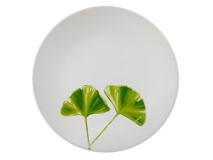 27680 smetanovy keramicky dezertni talir cream ginkgo 20 cm s motivem dvou jasne zelenych listu ginkgo