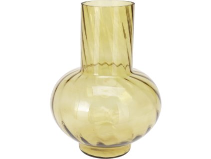 28139 1 vysoka sklenena vaza 23 cm v jantarove olivove svetle zelene barve s hruskovitym tvarem a efektem vlniciho se skla