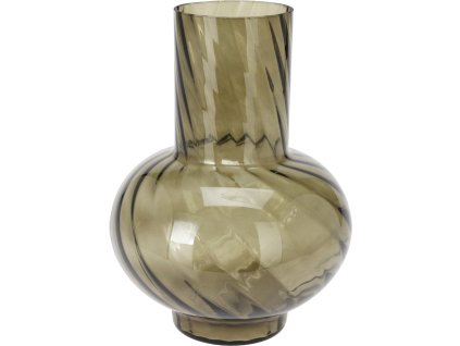 28133 1 vysoka sklenena vaza 23 cm v kourove olivove tmave zelene barve s hruskovitym tvarem a efektem vlniciho se skla