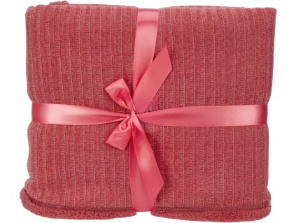 28154 1 oboustranna pletena deka pled v jahodove cervene barve rozmery 150 x 125 cm