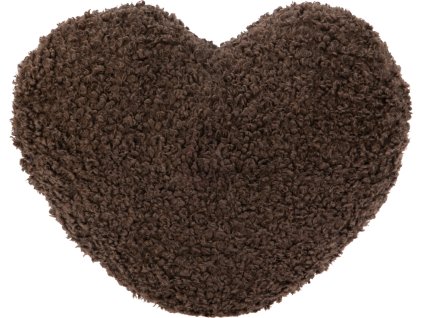28166 1 dekorativni polstar ve tvaru srdce v syte tmave hnede barve vyrobeny z hunateho materialu s texturou imitujici beranka teddy fleece