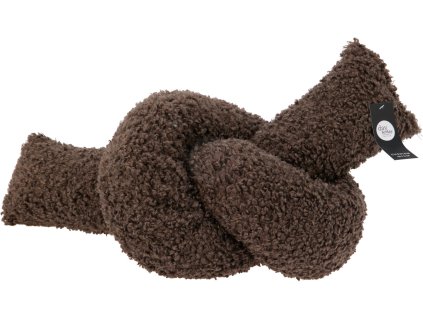 28175 1 dekorativni polstar ve tvaru pevneho uzlu v syte tmave hnede barve vyrobeny z hunateho materialu s texturou imitujici beranka teddy fleece