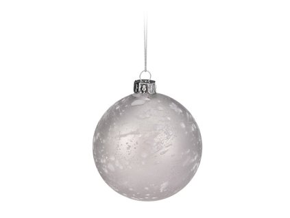 28208 1 svetle stribrna seda matna sklenena vanocni koule 8 cm s bilym mrazivym strukturovanym dekorem