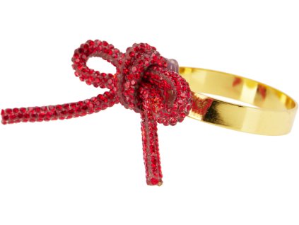 28280 detail luxusniho krouzku na ubrousky zlaty prsten s velkou cervenou masli uzlem ktera je cela osazena trpytivymi cervenymi kaminky