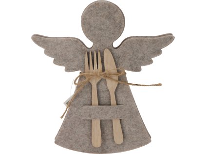 28313 1 sada 4 ks bezovych plstenych drzaku na pribory ve tvaru andela svazanych jutovou snurou