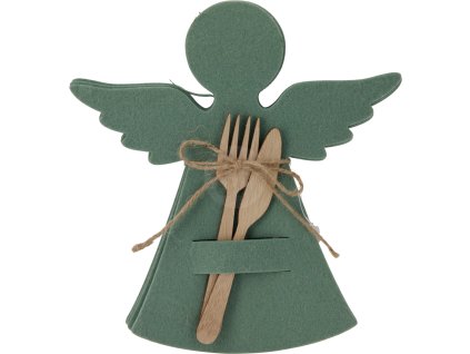 28319 1 sada 4 ks tmave zelenych plstenych drzaku na pribory ve tvaru andela svazanych jutovou snurou