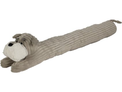 28334 1 dlouhy sedy ochranny polstar proti pruvanu ve tvaru leziciho psa schnauzer vyrobeny z zebrovaneho corduroy polyesteru s delkou 90 cm