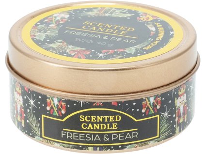 28382 1 vonna svicka v zlate plechovce s motivem louskacka a hvezd a vuni frezie a hrusky