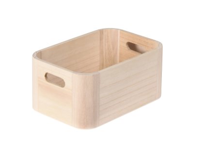 28397 mala ulozna krabice woodybox s ze svetleho prirodniho dreva s obdelnikovym tvarem zaoblenymi rohy a s vyrezy na prenaseni rozmery 24x16 5x10 5 cm