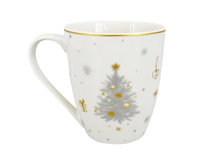 27506 bily porcelanovy hrnek stribrna koleda z kolekce by inspire s vanocnim motivem stromku zvonecku a hvezdicek ve stribrne a zlate barve