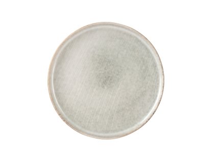 26540 kulaty keramicky melky talir calma v kremove sede barve s jemnymi soustrednymi kruhovymi ryhami na bilem podkladu
