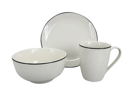27521 tridilny snidanovy porcelanovy set by inspire milo s cernou linkou obsahuje talir 19 cm misku 14 cm a hrnek 250 ml baleno v darkove krabicce