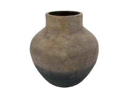 28091 keramicka vaza aura nizky banaty tvar patinovana rezave hneda a cerna glazura vyska 32 cm znacka by inspire