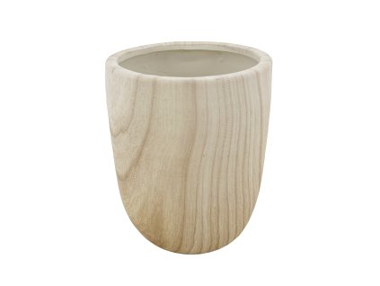 28130 keramicky obal na kvetinac sorel valcovity tvar s mirne zaoblenym dnem keramika v dekoru svetleho dreva vyska 19 cm znacka by inspire