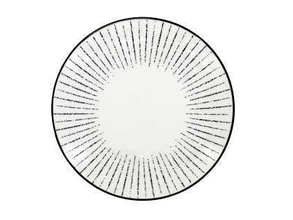 28568 dezertni porcelanovy talir linea dash 19 cm bily s cernym grafickym dekorem prerusovanych car