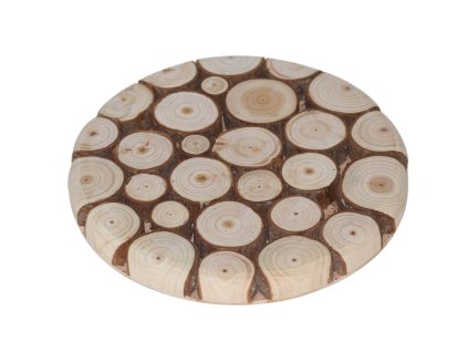 28520 velka kruhova drevena servirovaci podlozka 30 cm mozaika z paulovnie drevenych rezu s tmavym barvenim pro kontrastni vzhled