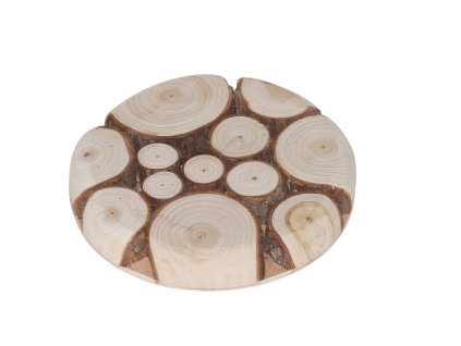 28517 kruhova drevena servirovaci podlozka 20 cm mozaika z paulovnie drevenych rezu s tmavym barvenim pro kontrastni vzhled