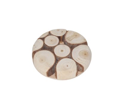 28523 mala kruhova drevena servirovaci podlozka 13 cm mozaika z paulovnie drevenych rezu s tmavym barvenim pro kontrastni vzhled
