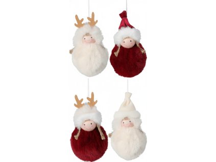 28616 4 sada 4 ks zavesnych vanocnich dekoraci ve tvaru divenek s plysovym telem v bordo a kremove barve detaily cepicek a sobich parohu