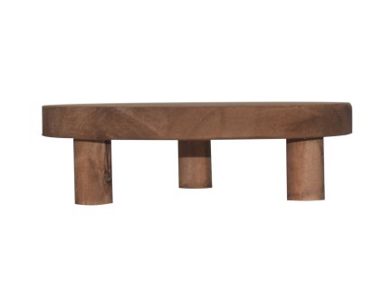 28541 kulaty dreveny servirovaci podnos 26 cm tmavsi morene drevo zvyseny pomoci tri robustnich drevenych nozicek