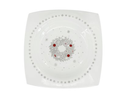 27377 ctvercovy porcelanovy hluboky talir koleda 2025 s motivem vanocniho vence