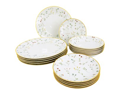 28574 18dilna sada porcelanovych taliru linea botanic skladane talire s jemnym lucnim kvetinovym dekorem a zlutym okrajovym lemem pro 6 osob
