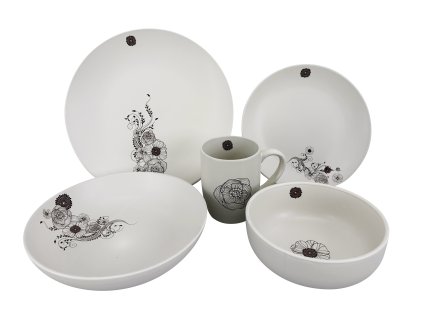 27674 cela jidelni sada cream sonnet melky talir dezertni talir miska a hrnek v kremove barve s hnedym kvetinovym dekorem