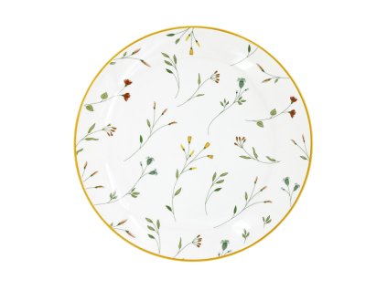 28580 dezertni porcelanovy talir linea botanic 19 cm bily s jemnym lucnim kvetinovym dekorem a zlutym okrajovym lemem