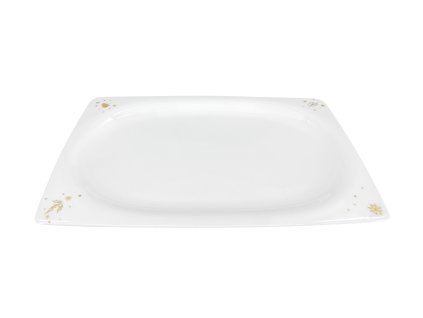 26792 obdelnikovy porcelanovy tac na cukrovi s vanocnim zlatym dekorem v kazdem rohu vlocka darek vetvicka a siska elegantni doplnek slavnostniho stolovani
