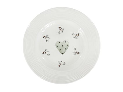 27551 porcelanovy dezertni talir croft advent berries bily porcelan s embosovanym okrajem motiv zeleneho srdce a vetvicek s cervenymi bobulemi