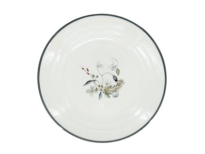 25640 jemny dezertni porcelanovy talir s vanocnim dekorem se siskovymi a modrymi bobulemi