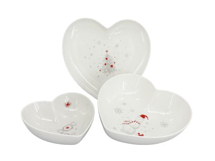 24756 misky srdce koleda sada 3 ks material porcelan barva bila tvar srdce talir srdce 20 cm miska srdce 18 5 cm nbsp misticka srdce 12 5 cm