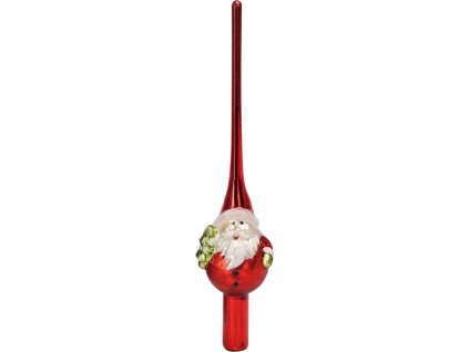 28202 1 sklenena spicka na vanocni stromek vysoka 25 cm s cervenym hrotem a figurkou santa clause v cervenem