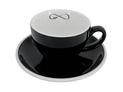 29016 cerny silnostenny salek na cappuccino roma 180 ml s vnitrnim dekorem love a podsalkem