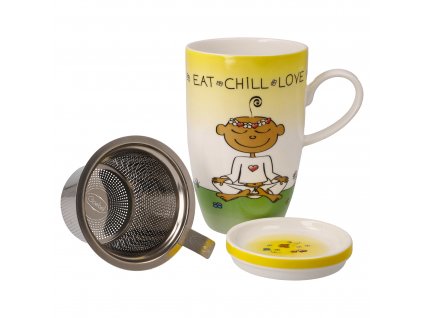 Goebel Yogi Hrnek na čaj se sítkem Eat Chil Love