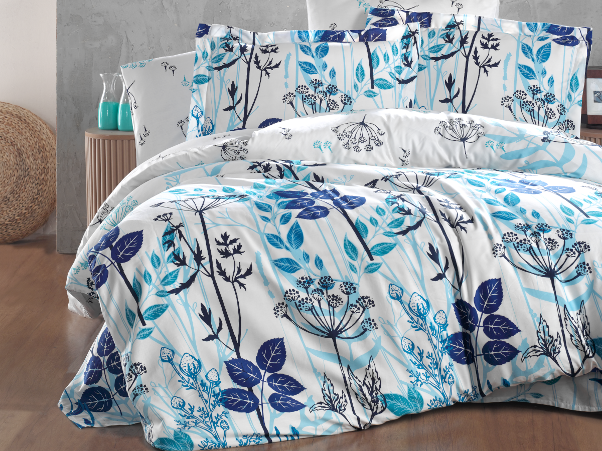Brotex Francouzské povlečení Satén 240x220, 70x90cm Garden blue