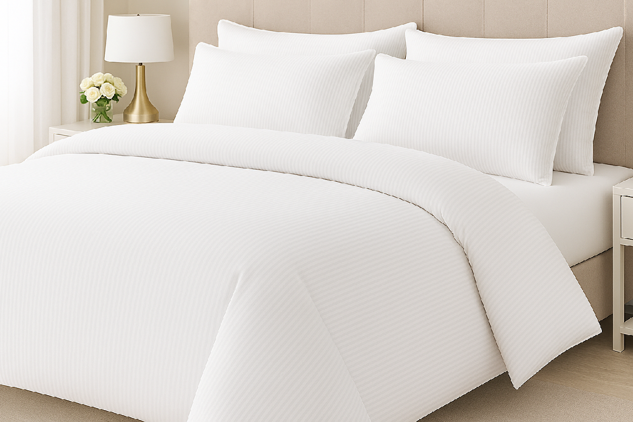 Brotex Hotelové povlečení 140x200, 70x90cm Atlas gradl Bílý - česaný 145g/m2, proužek 4 mm Zapínání: nitěný knoflík