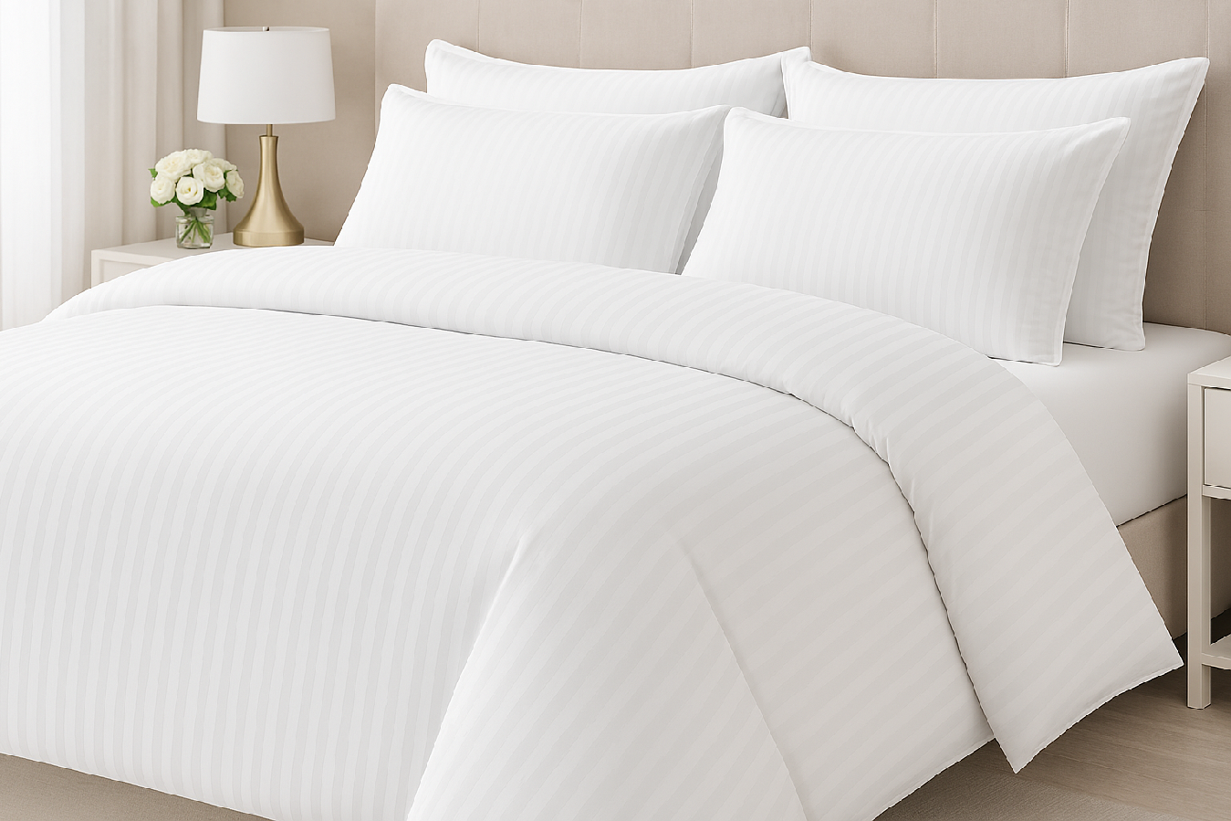 Brotex Hotelové povlečení 140x220, 70x90cm Atlas gradl Bílý - česaný 145g/m2, proužek 2cm Zapínání: nitěný knoflík