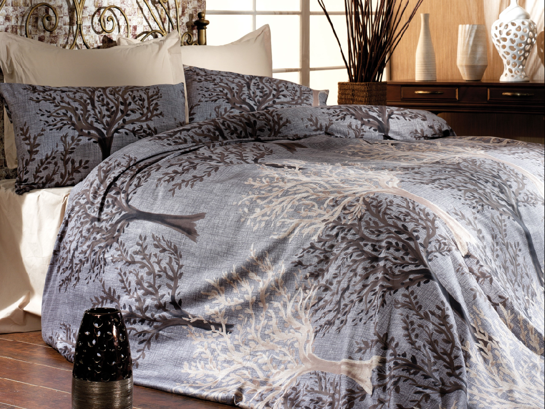 Brotex Povlečení Satén 140x200, 70x90cm Trees grey