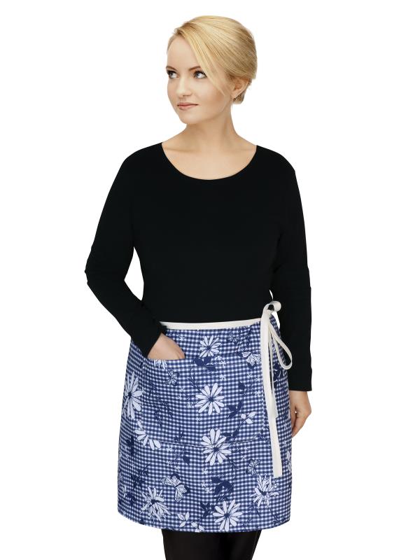 Brotex Kuchyňská zástěra do pasu modrá kostička s květem