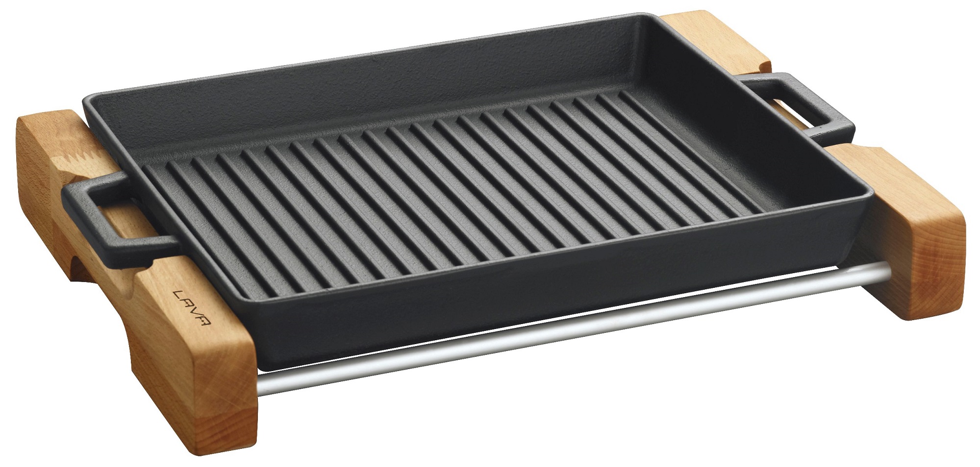 LAVA METAL Litinová grilovací plotýnka 26x32cm s dřevěným podstavcem