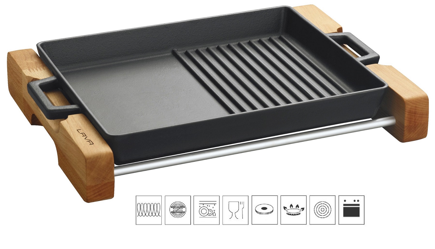 LAVA METAL Litinová duo plotýnka 26x32cm s dřevěným podstavcem