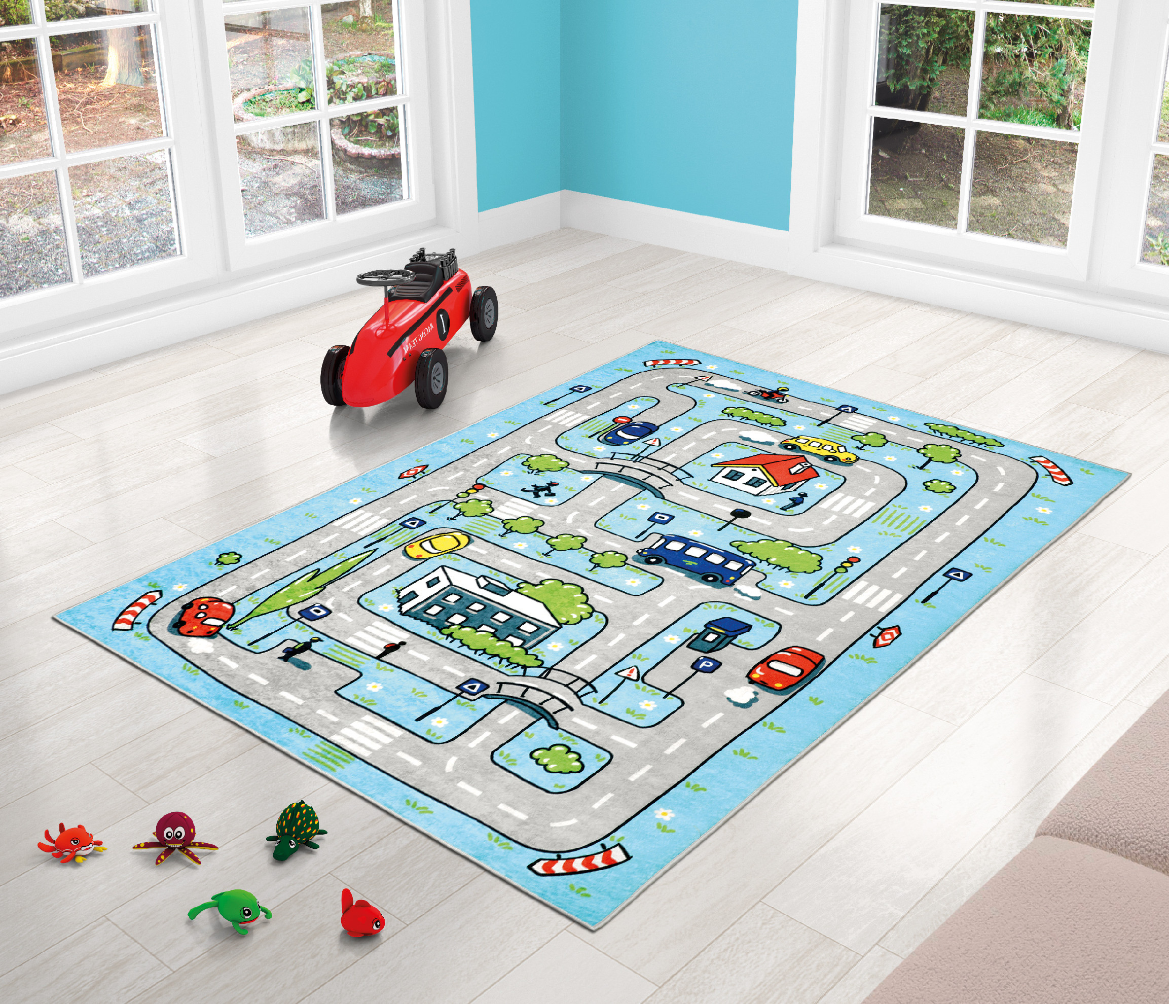 Brotex Dětský kobereček 100x150 cm modrá autíčková dráha