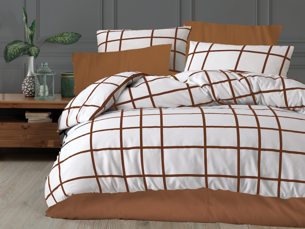 Brotex Povlečení francouzské krep 200x200, 70x90 Káro hnědé