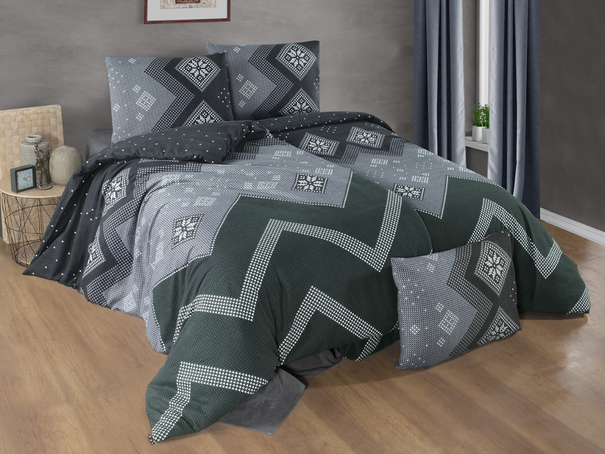 Brotex Flanelové francouzské povlečení 240x200, 70x90 Scandinavia green