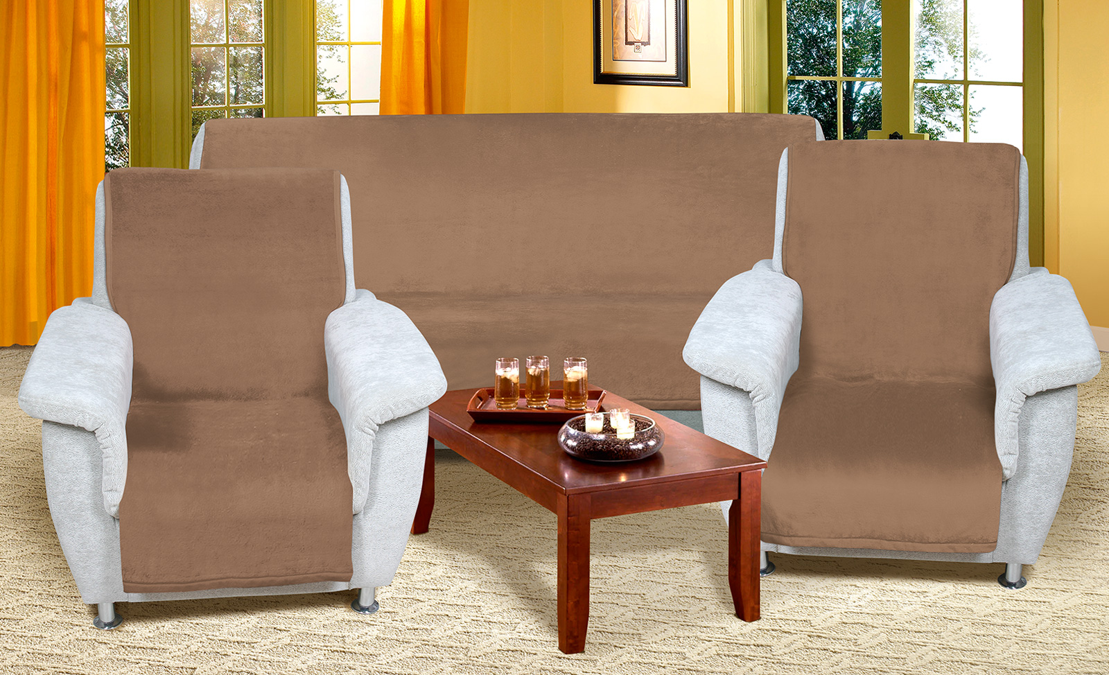 Brotex Přehoz na sedací soupravu Micro 3+1+1 kávová