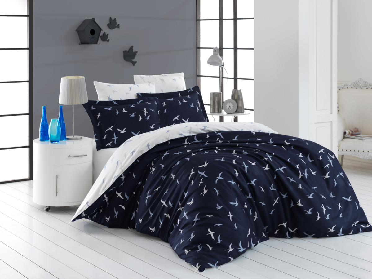 Francouzské povlečení Satén 200x200, 70x90cm Liberta blue